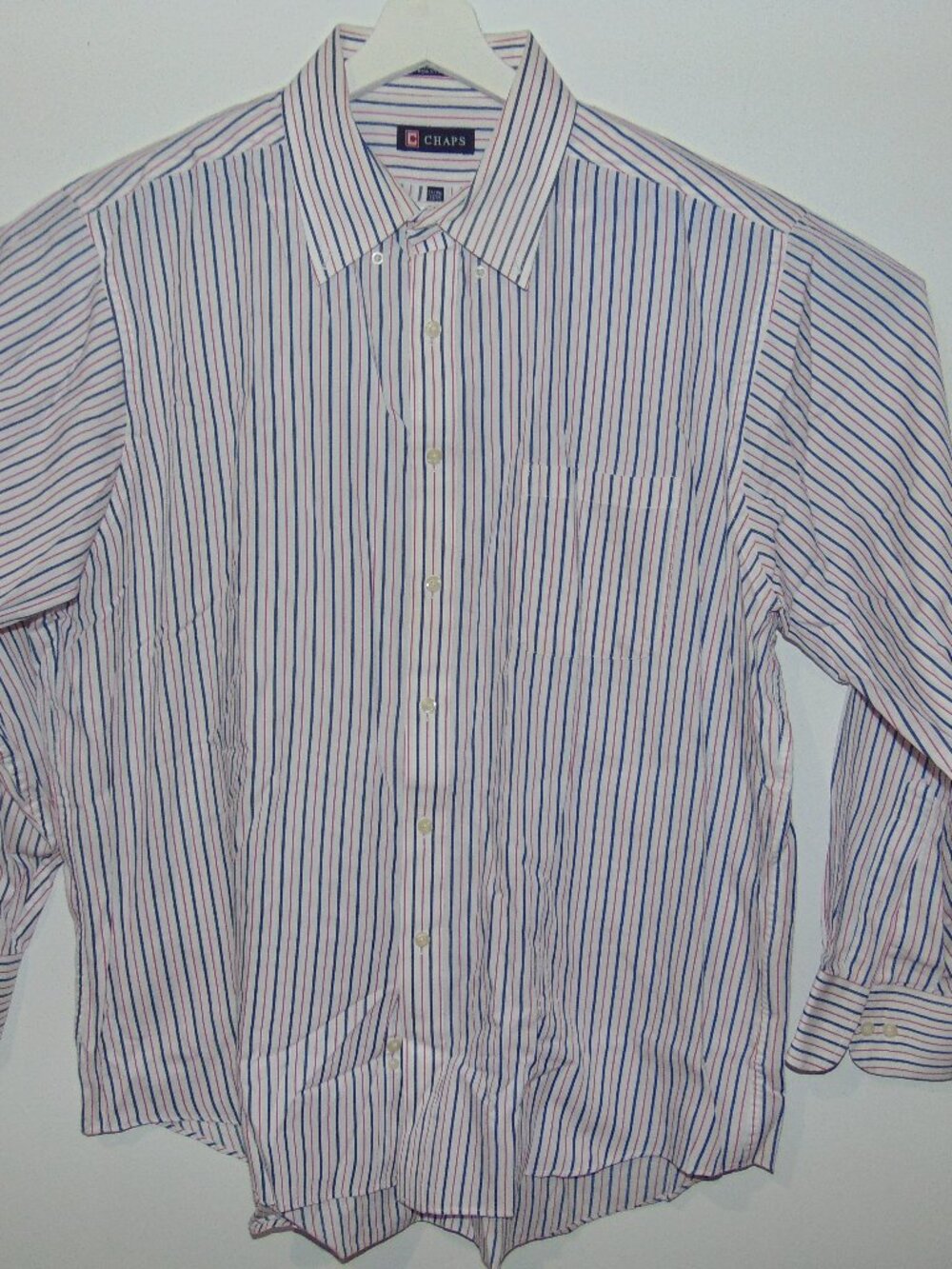 Chaps Men's Long Sleeve Button-Up Dress Shirt Size 17-17.5/34-35 White Striped